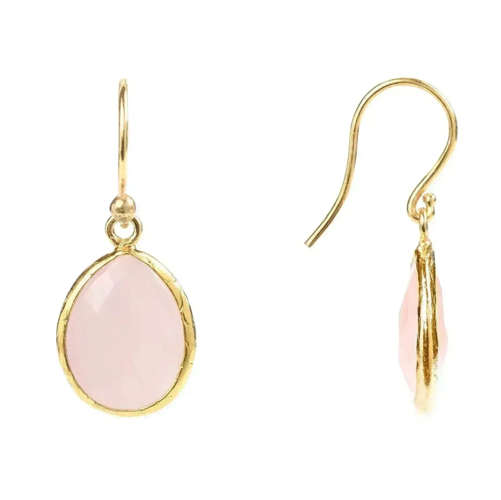 Petite Rose Quartz Drop Earrings - 22K Gold Plated Sterling Silver - Femstylo