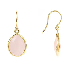 Petite Rose Quartz Drop Earrings - 22K Gold Plated Sterling Silver - Femstylo