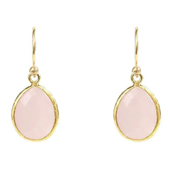Petite Rose Quartz Drop Earrings - 22K Gold Plated Sterling Silver - Femstylo