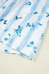 Sky Blue Floral Smocked A-Line Tie Straps Maxi Dress - Femstylo