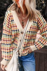 Multicolour Dotty Pattern Button Front V Neck Knit Cardigan