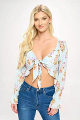 Boho Tie-Front Crop Top with Ruffle Details - Femstylo