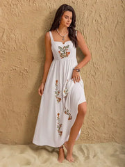 Floral Embroidered Sleeveless Maxi Dress - Femstylo
