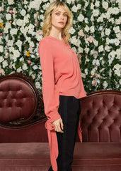 Blush V-neck Tie Cuff Blouse In Faded Coral | Femstylo - Femstylo