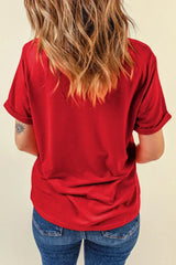 Red Checkered Game Day Graphic Round T Shirt