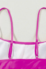 Rose Striped Patchwork Spaghetti Strap High Waist Bikini Set - Femstylo