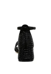 Babylon Low Block Heel Rhinestone Sandals - Femstylo