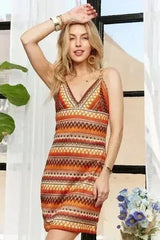 ADORA Contrast Striped V-Neck Mini Dress - Femstylo