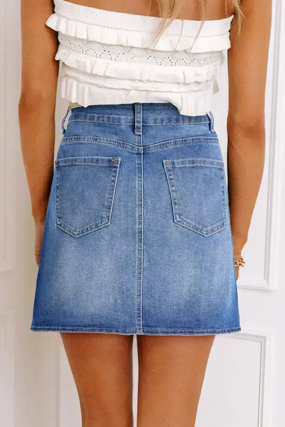 Ashleigh Blue Wrapped Crossed Waist Denim Mini Skirt - Femstylo