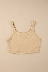 Black Solid Color Ribbed Knit Crop Tank Top - Femstylo