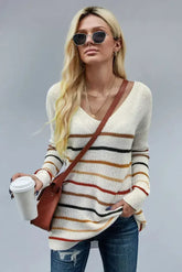 Multicolor Striped Loose Knit Sweater - Femstylo