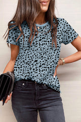 Grey Cheetah Print Casual Crew Neck T Shirt