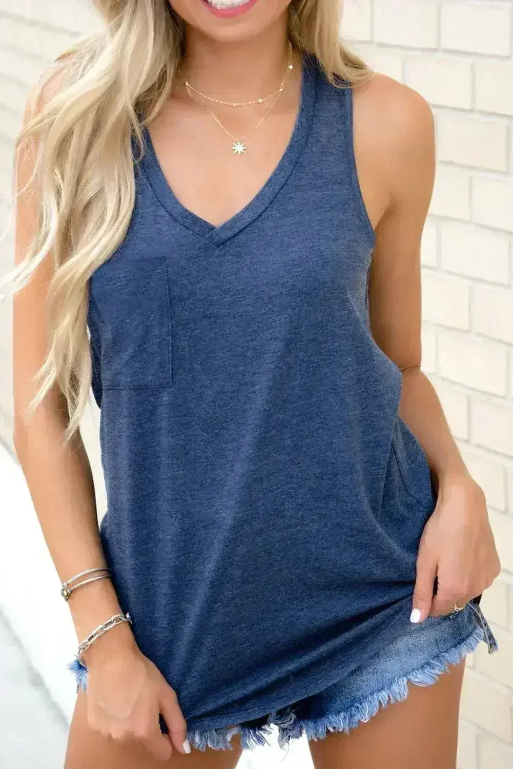 V Neck Racerback Tank Top with Pocket - Femstylo