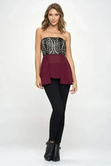 Strapless Laser-Cut Chiffon Peplum Top for Women - Femstylo