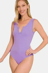 Zenana Microfiber Notched Sleeveless Bodysuit - Femstylo