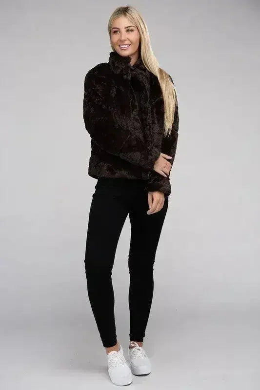 Fluffy Zip-Up Sweater Jacket - Femstylo