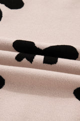 Smoke Gray Pearl Embellished Bow Pattern Loose Sweater