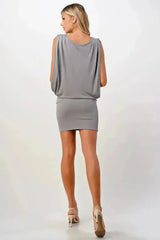 Sleeveless Draped Mini Dress with V-Neckline - Femstylo