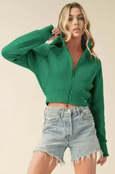Zip Up Cropped Hoodie - Raglan Sleeve Top | Femstylo - Femstylo