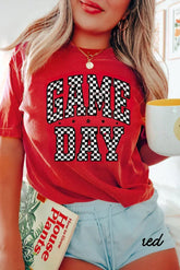 Red Checkered Game Day Graphic Round T Shirt