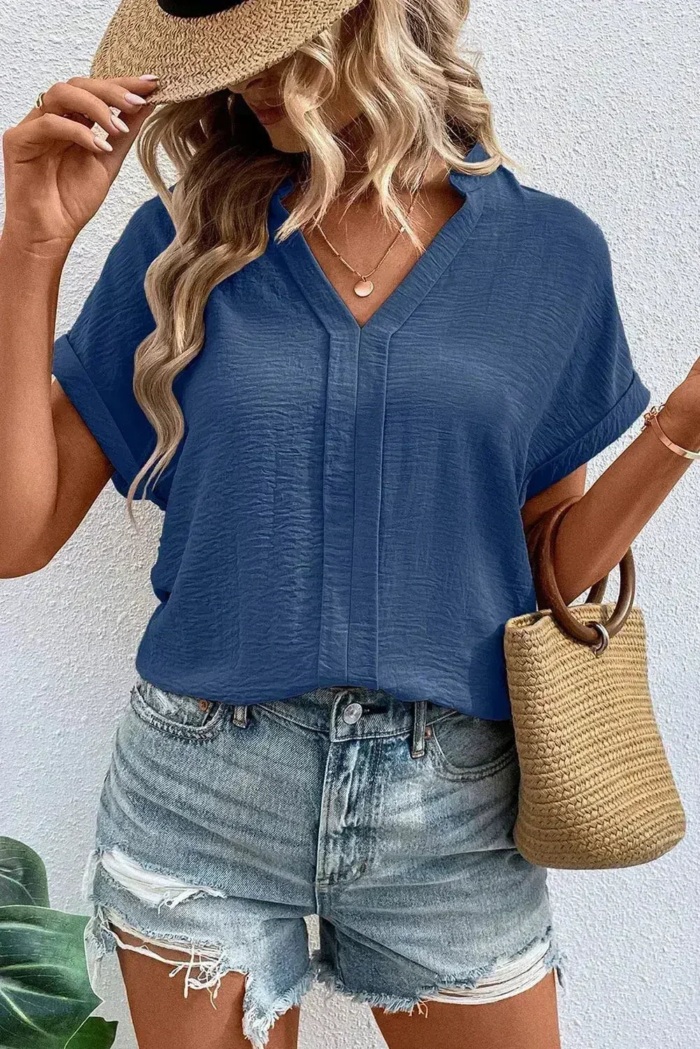 White Notched Neck Batwing Sleeve Blouse | Femstylo - Femstylo