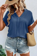 White Notched Neck Batwing Sleeve Blouse | Femstylo - Femstylo