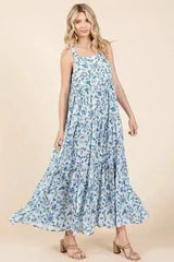 Mittoshop Flower Print Tiered Sleeveless Empire Maxi Dress - Femstylo