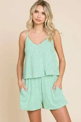 Culture Code Striped Double Flare Romper - Full Size - Femstylo