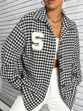 Houndstooth Button Down Long Sleeve Shacket - Femstylo