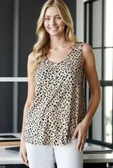 Heimish Full Size Front Button Animal Print Sleeveless Top Plus Size - Femstylo