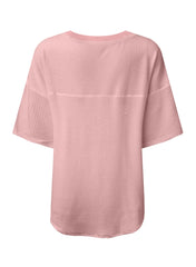 White Waffle Texture V Neck Drop Shoulder Loose Tee