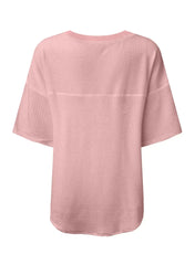 White Waffle Texture V Neck Drop Shoulder Loose Tee