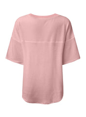 White Waffle Texture V Neck Drop Shoulder Loose Tee