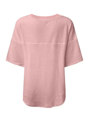 White Waffle Texture V Neck Drop Shoulder Loose Tee - Femstylo