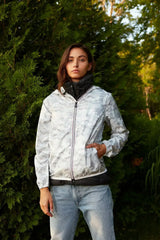 White Camo Full Zip packable rain jacket and windbreaker - Femstylo