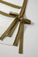 Khaki Stripe Side Tie Loose Knitted Top