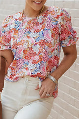 Floral Bubble Sleeve Blouse - Multicolor Print Top | Femstylo - Femstylo