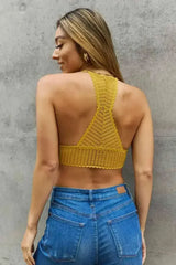 Leto Ribbed Lace Boho Racerback Bralette in Straw - Femstylo