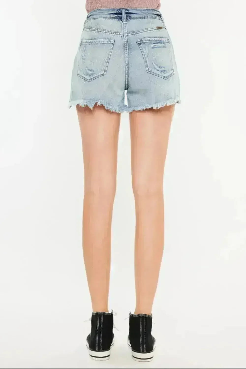 Kancan Distressed High Waist Denim Shorts with Pockets - Femstylo