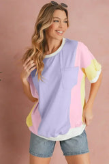 Purple Colorblock Patchwork Oversized T Shirt - Femstylo