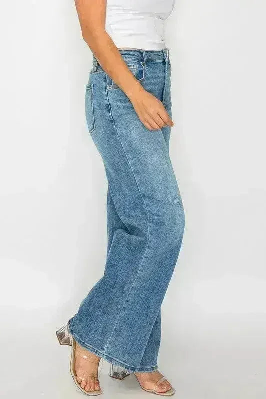 bytos Full Size High Rise Wide Leg Jeans with Pockets - Femstylo