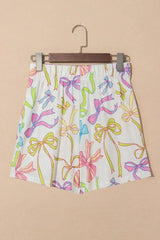 White Colorful Bow Print Pocket Shorts - Femstylo