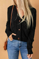 Textured Black Cardigan | Button-Front w/Pockets | Sizes S-3XL - Femstylo