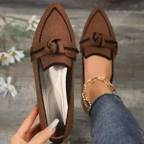Bow Contrast Trim Point Toe Loafers - Femstylo