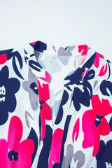 Rose Floral Print Notched Neck Flutter Sleeve Mini Dress - Femstylo