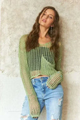 ADORA Crochet Long Sleeve Knit Cover Up with Big Pocket - Femstylo