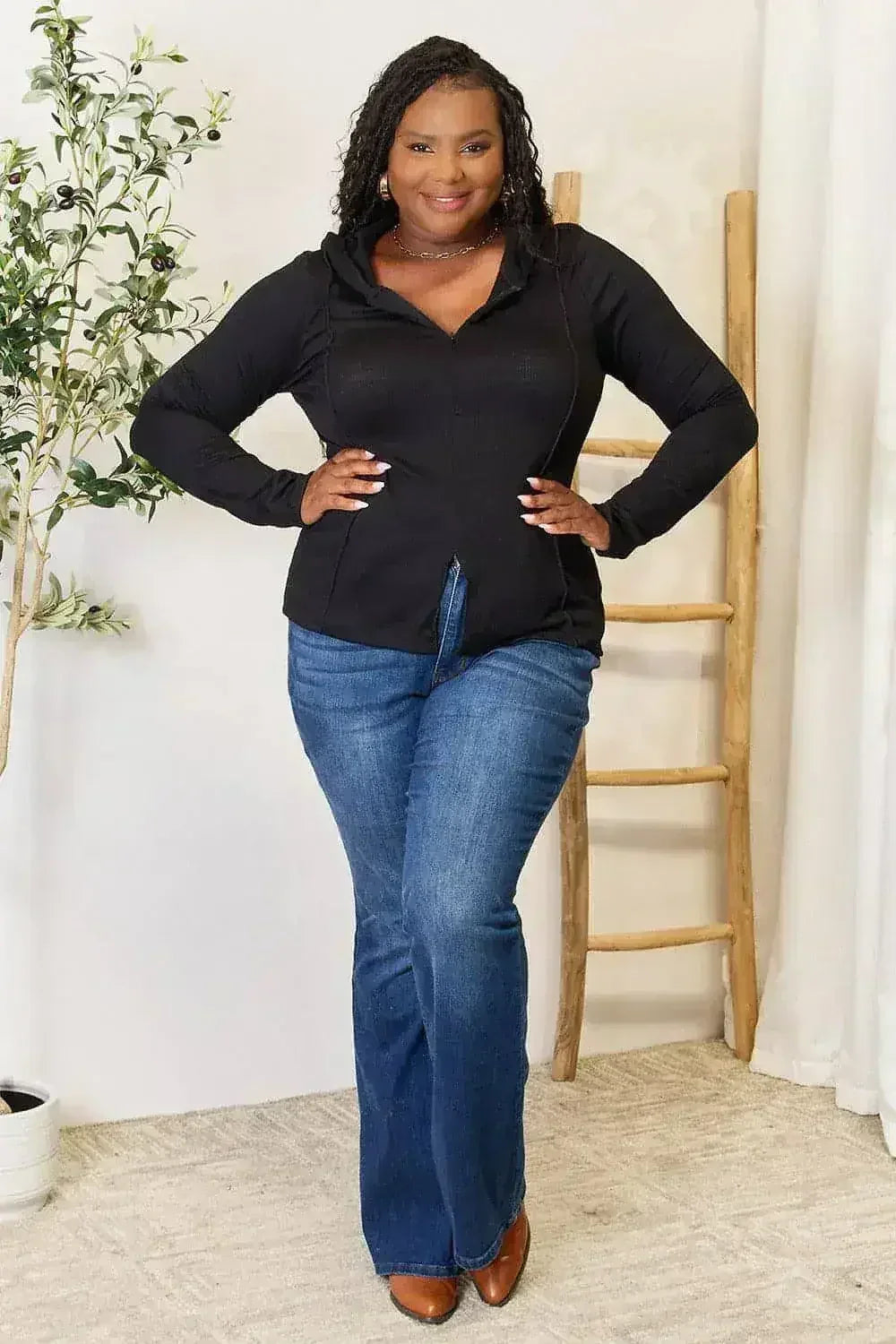 Black Exposed Seam Hoodie - Edgy Long Sleeve Design | Femstylo - Femstylo