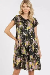 Mittoshop Flower Print Round Neck Flutter Sleeve Tiered Dress - Femstylo
