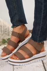 Black Hollow Out Buckle PU Leather Platform Sandals