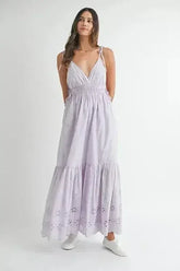 MABLE Eyelet Lace Maxi Dress With Side Strap Details - Femstylo